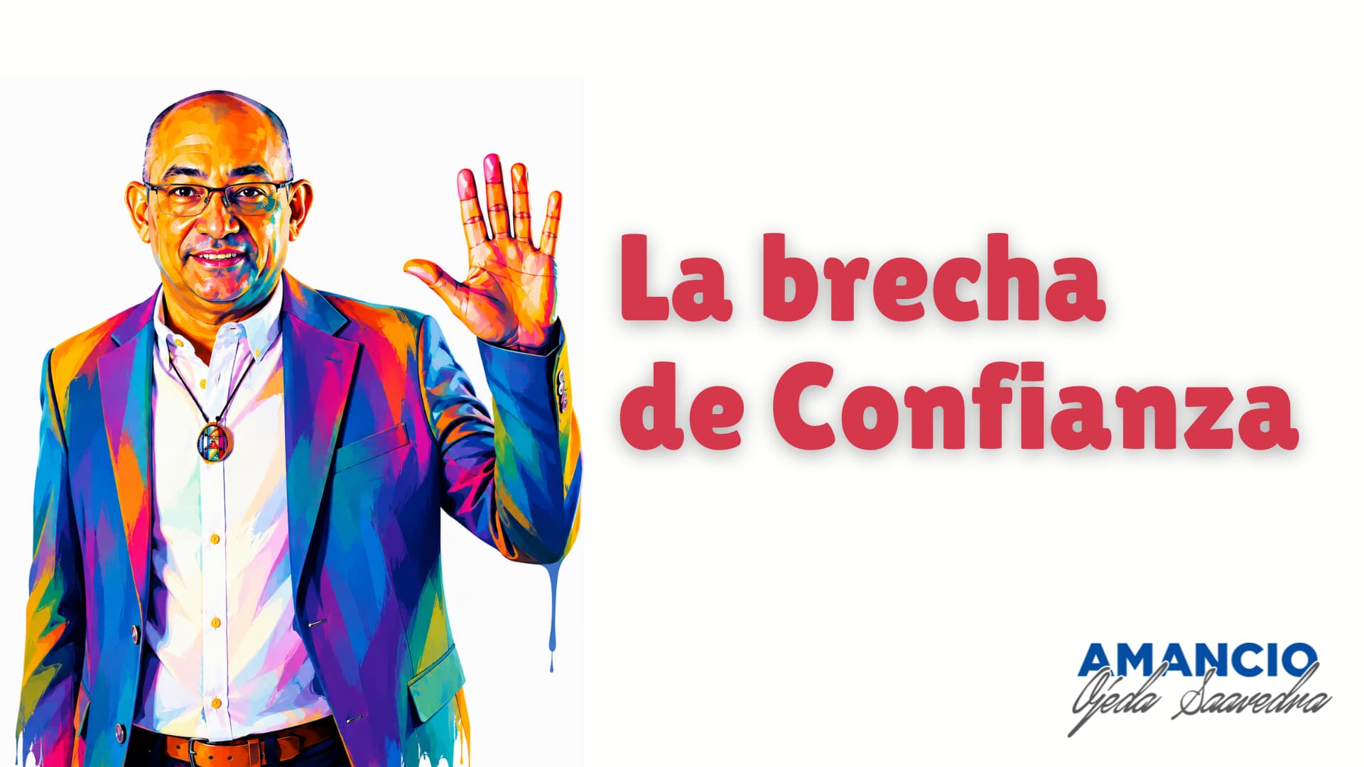 Ilustración de Amancio Ojeda junto al título «La brecha de confianza».
